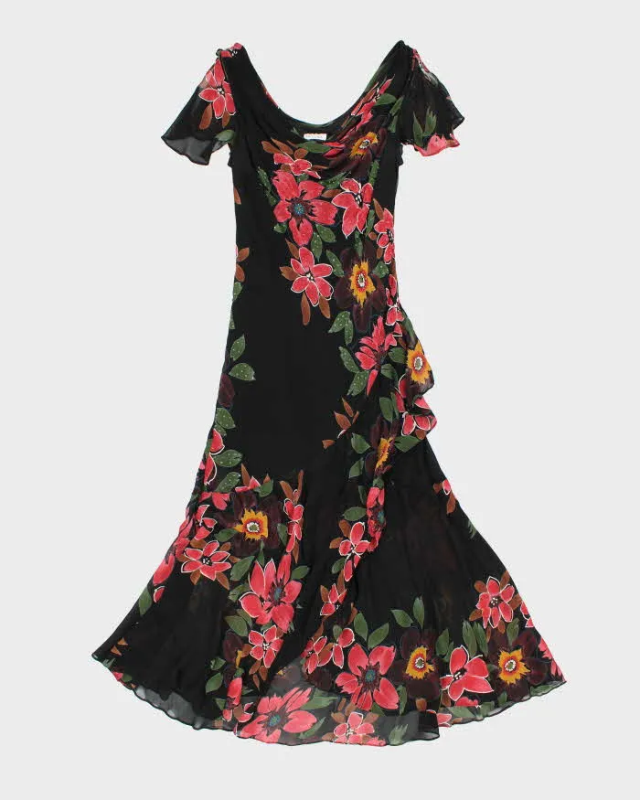 Vintage 1990s Bellessa Cowl Neck Beaded Ruffle Hem Dress - M sold by Rokit
