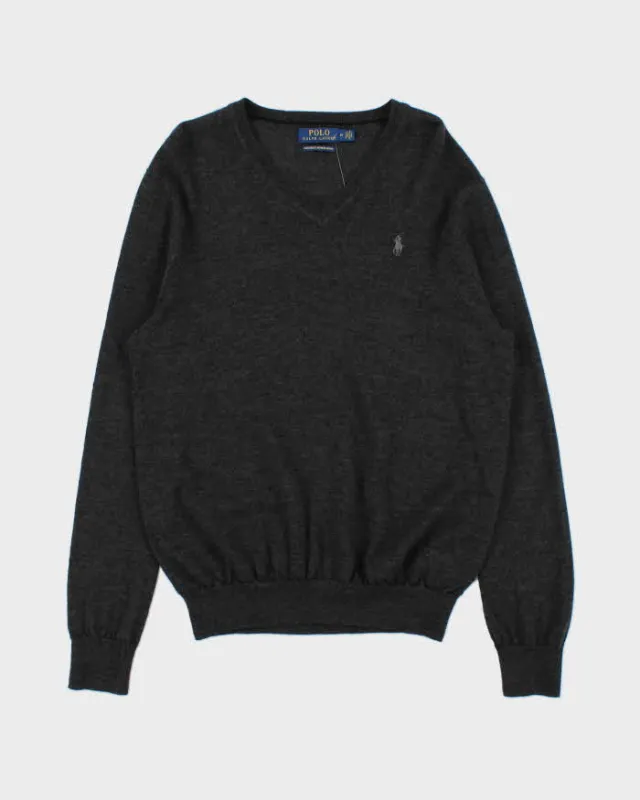 Vintage Polo Ralph Lauren Marl Grey Merino Wool V-Neck Knit Jumper - M made by Ralph Lauren