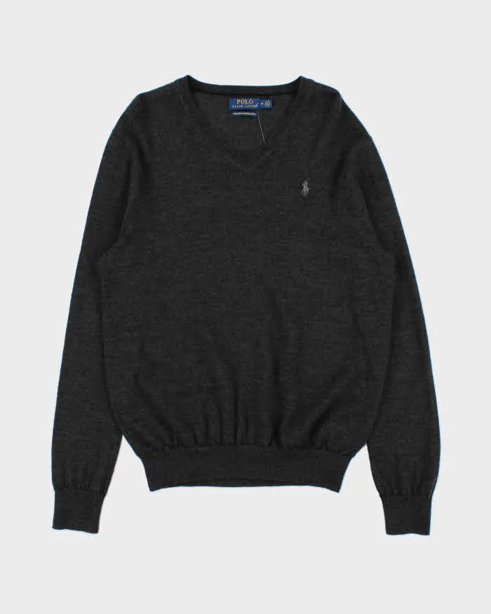 Vintage Polo Ralph Lauren Marl Grey Merino Wool V-Neck Knit Jumper - M sold by Rokit