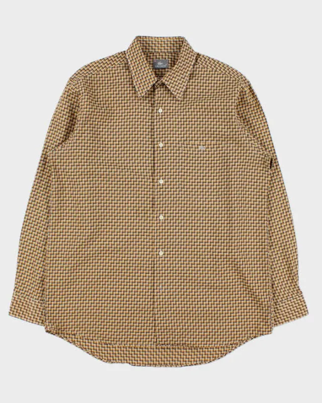 Vintage Y2K 00s Lacoste Silver Croc Geometric Check Long Sleeve Shirt - L made by Lacoste