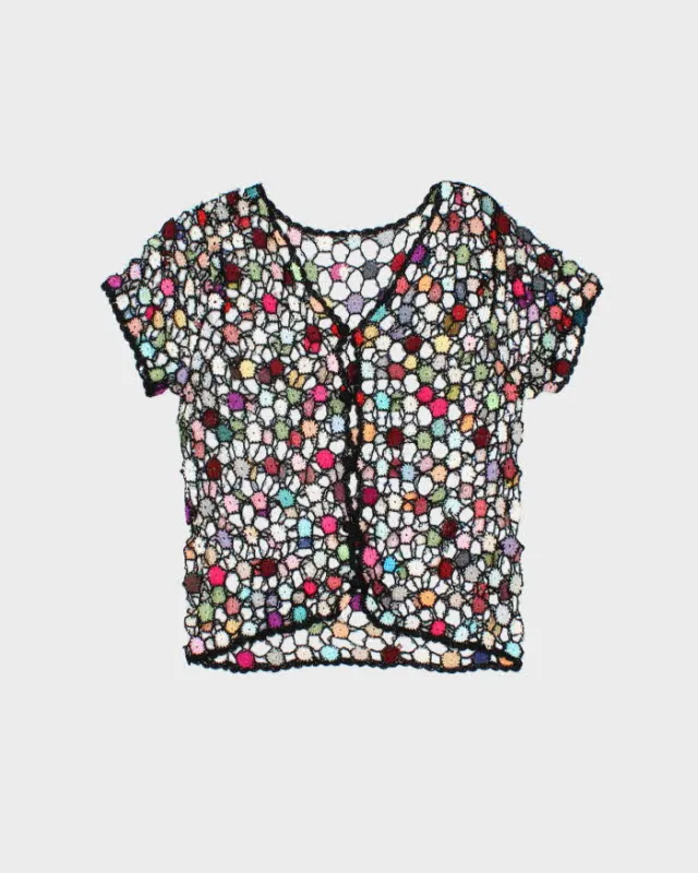 Vintage Y2k 2000s Crochet Multi-coloured Beaded Cardigan - M made by Rokit