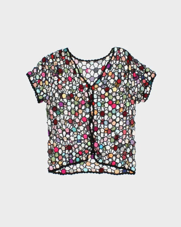 Vintage Y2k 2000s Crochet Multi-coloured Beaded Cardigan - M sold by Rokit