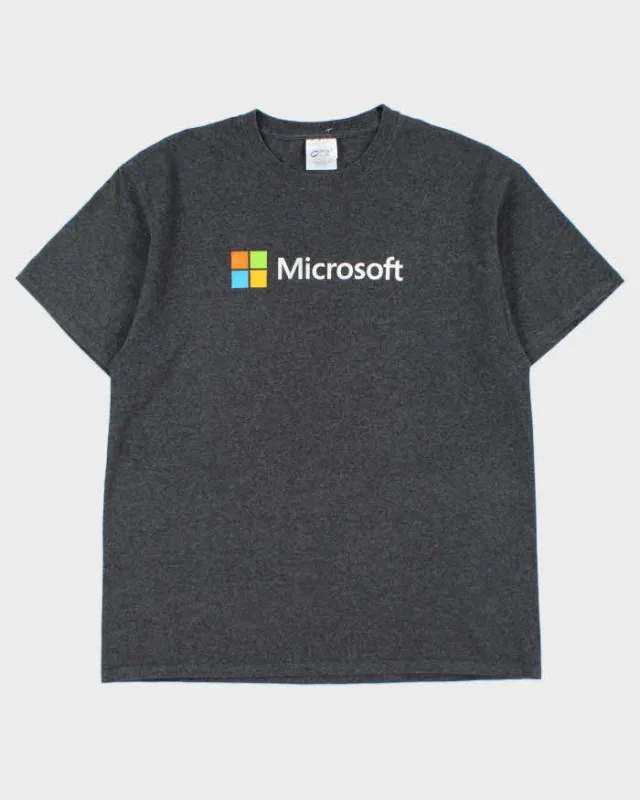 Vintage Y2K 00s Microsoft Windows Marl Grey Heavyweight Crewneck T-Shirt - L made by Rokit