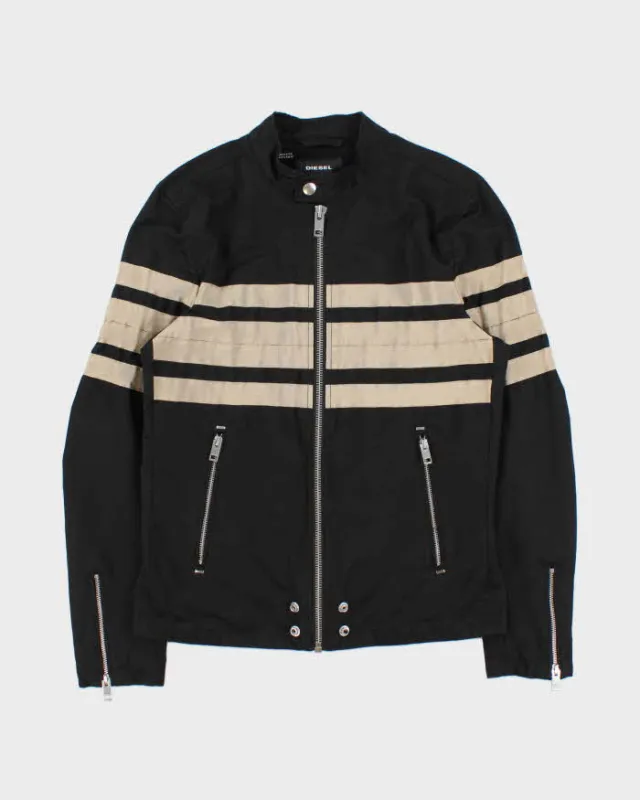 Vintage Y2K 00s Diesel Striped Teflon Canvas Cafe Racer Moto Jacket - M made by Diesel