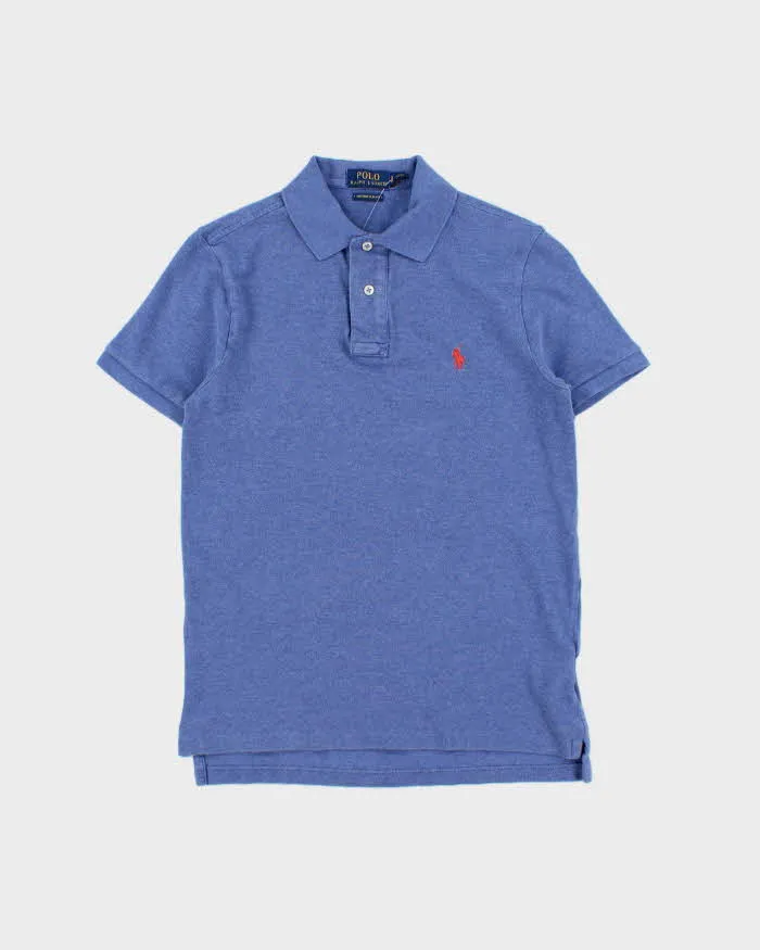 Vintage Polo Ralph Lauren Marl Blue Classic Custom Slim Fit Short Sleeve Polo Shirt - S sold by Rokit