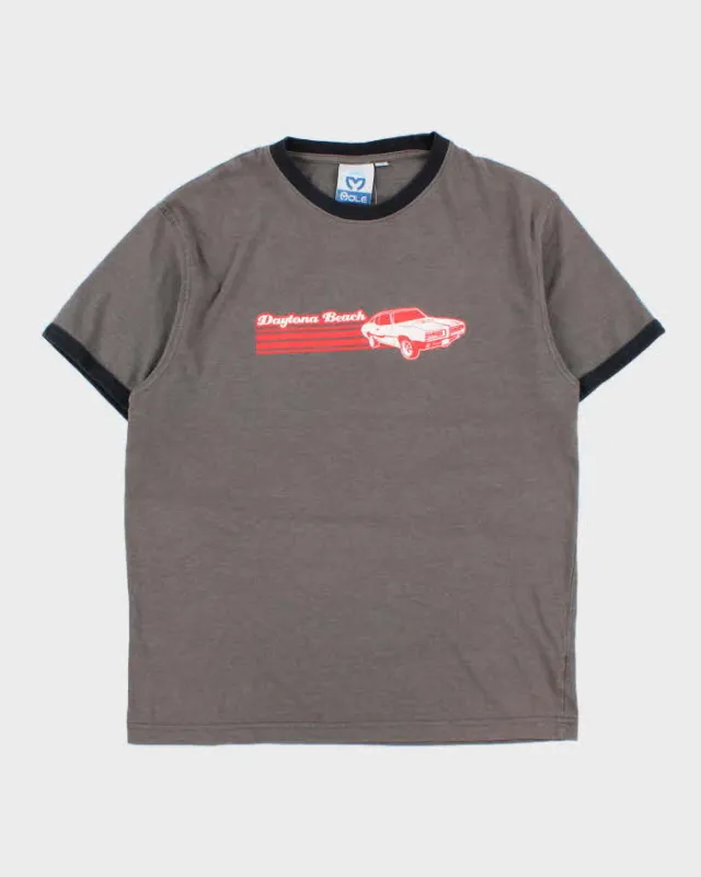 Vintage Y2K 00s Daytona Beach Dodge Charger Marl Grey Crewneck Ringer T-Shirt - M made by Rokit