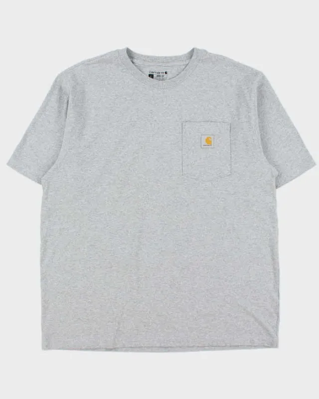 Vintage Carhartt Marl Grey Heavyweight Loose Fit Crewneck Pocket T-Shirt - L made by Carhartt