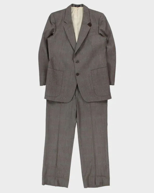 Vintage 1970s Pierre Cardin Union Made In USA 'Hudson's Bay' Wool Herringbone Plaid Single Breasted Relaxed Straight Leg Two-Piece Suit - M made by Pierre Cardin