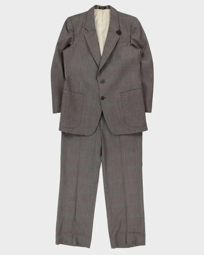 Vintage 1970s Pierre Cardin Union Made In USA 'Hudson's Bay' Wool Herringbone Plaid Single Breasted Relaxed Straight Leg Two-Piece Suit - M sold by Rokit