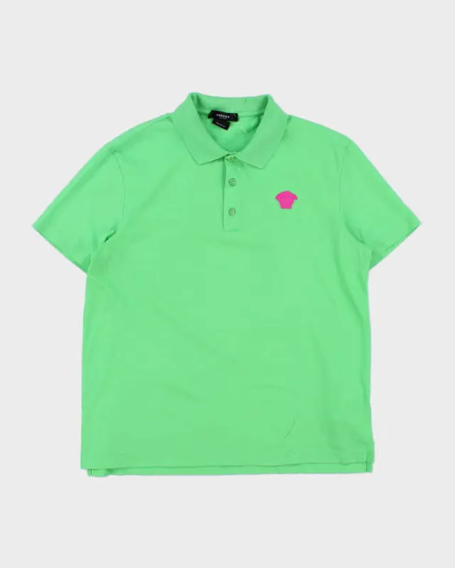 2020 Versace Embroidered Hot Pink Medusa Logo Tailor Fit Short Sleeve Polo Shirt - L made by Versace