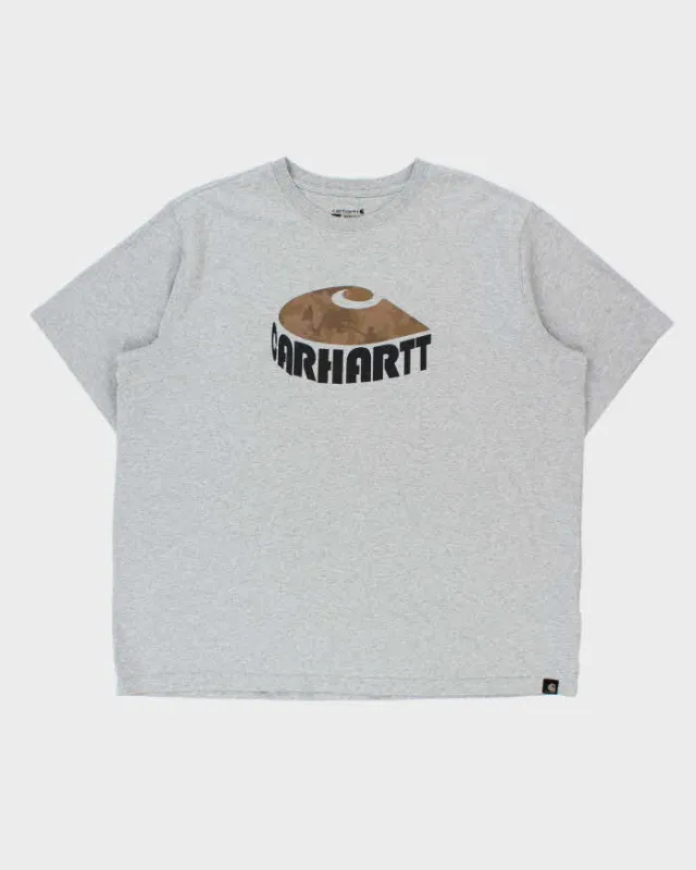 Vintage Carhartt Marl Grey Heavyweight Camo Logo Relaxed Fit Crewneck T-Shirt - XXL made by Carhartt