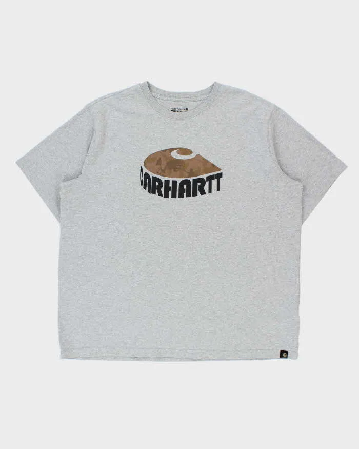 Vintage Carhartt Marl Grey Heavyweight Camo Logo Relaxed Fit Crewneck T-Shirt - XXL sold by Rokit
