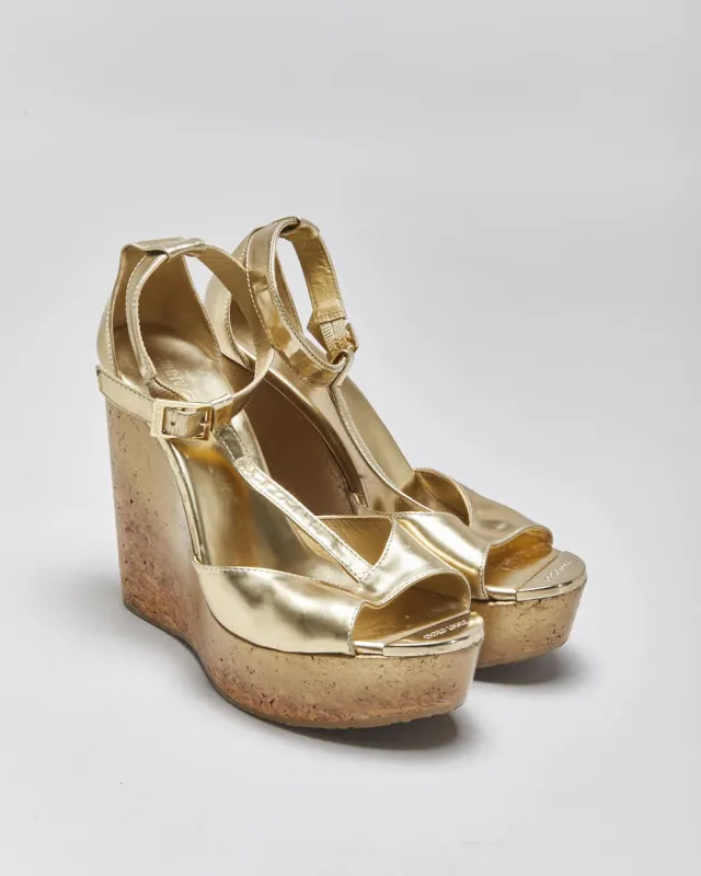 Vintage Jimmy Choo Gold Patent Wedges - UK5.5 made by Jimmy Choo