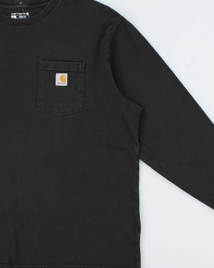 Vintage Carhartt Heavyweight Faded Black Loose Fit Long Sleeve Crewneck Pocket T-Shirt - XL sold by Rokit product image thumbnail 3