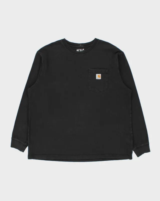 Vintage Carhartt Heavyweight Faded Black Loose Fit Long Sleeve Crewneck Pocket T-Shirt - XL made by Carhartt