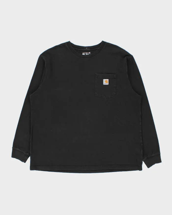 Vintage Carhartt Heavyweight Faded Black Loose Fit Long Sleeve Crewneck Pocket T-Shirt - XL sold by Rokit