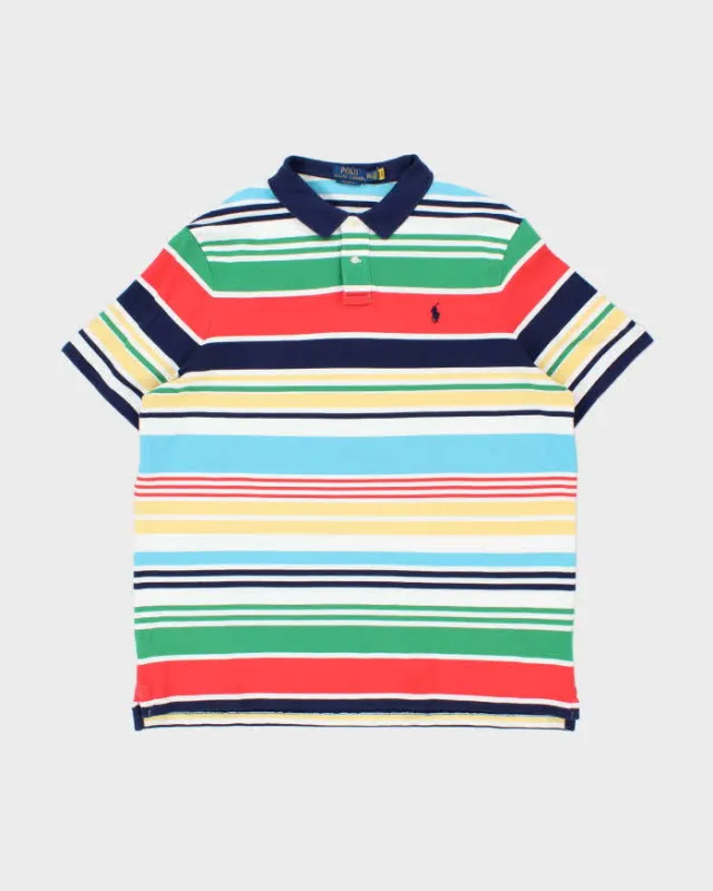 Vintage Polo Ralph Lauren Multicoloured Striped Classic Fit Short Sleeve Polo Shirt - XXL made by Ralph Lauren