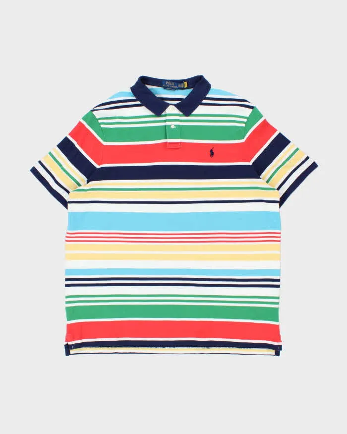 Vintage Polo Ralph Lauren Multicoloured Striped Classic Fit Short Sleeve Polo Shirt - XXL sold by Rokit