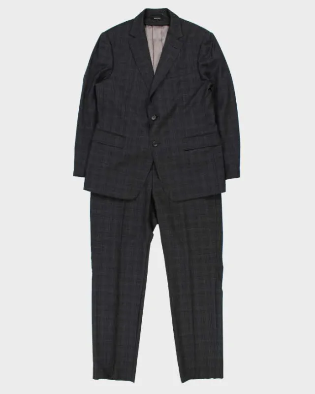 Vintage Z Zegna Plaid Charcoal Wool Drop 8 Single Breasted Slim Leg Two-Piece Suit - L made by Ermenegildo Zegna