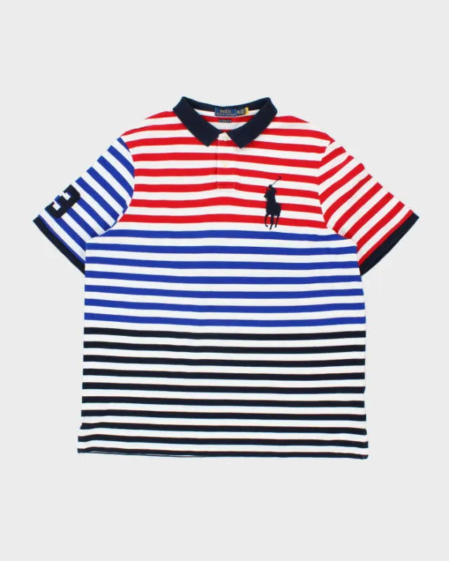 Vintage Polo Ralph Lauren Big Pony #3 Multicoloured Striped Classic Fit Short Sleeve Polo Shirt - XXL made by Ralph Lauren
