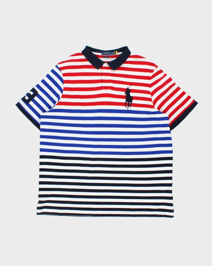 Vintage Polo Ralph Lauren Big Pony #3 Multicoloured Striped Classic Fit Short Sleeve Polo Shirt - XXL sold by Rokit