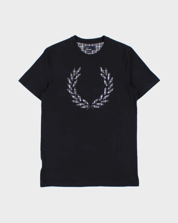 Vintage Fred Perry Embroidered Tartan Laurel Wreath Crewneck T-Shirt - S sold by Rokit