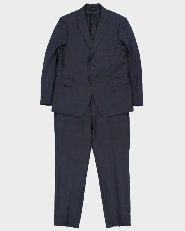 Vintage Z Zegna Navy Tartan Wool Drop 8 Single Breasted Slim Leg Two-Piece Suit - L made by Ermenegildo Zegna