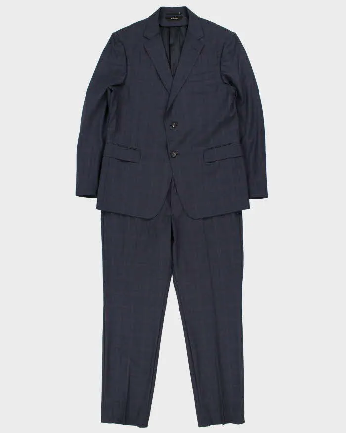 Vintage Z Zegna Navy Tartan Wool Drop 8 Single Breasted Slim Leg Two-Piece Suit - L sold by Rokit
