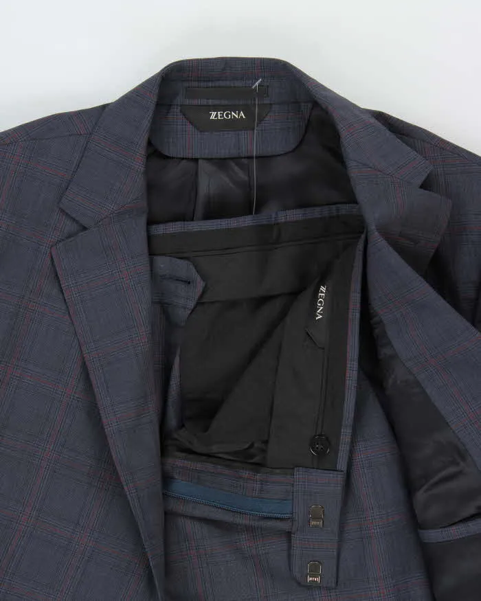 Vintage Z Zegna Navy Tartan Wool Drop 8 Single Breasted Slim Leg Two-Piece Suit - L sold by Rokit product image thumbnail 5