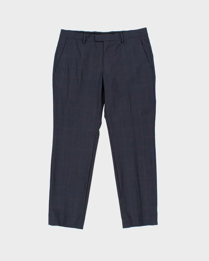 Vintage Z Zegna Navy Tartan Wool Drop 8 Single Breasted Slim Leg Two-Piece Suit - L sold by Rokit product image thumbnail 4