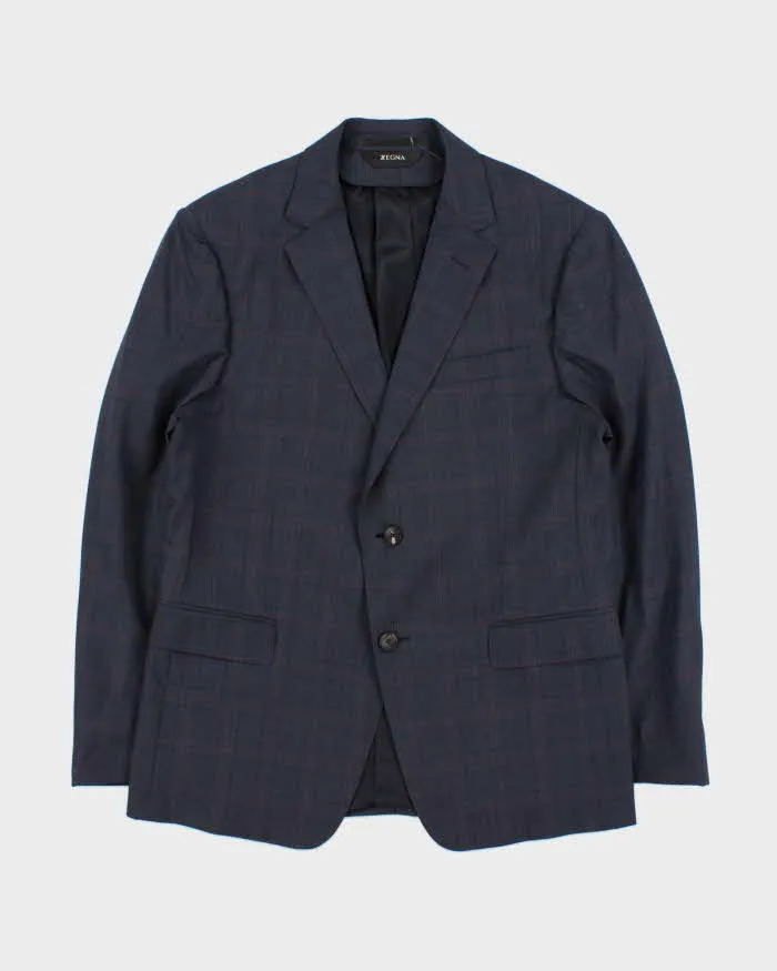 Vintage Z Zegna Navy Tartan Wool Drop 8 Single Breasted Slim Leg Two-Piece Suit - L sold by Rokit product image thumbnail 3