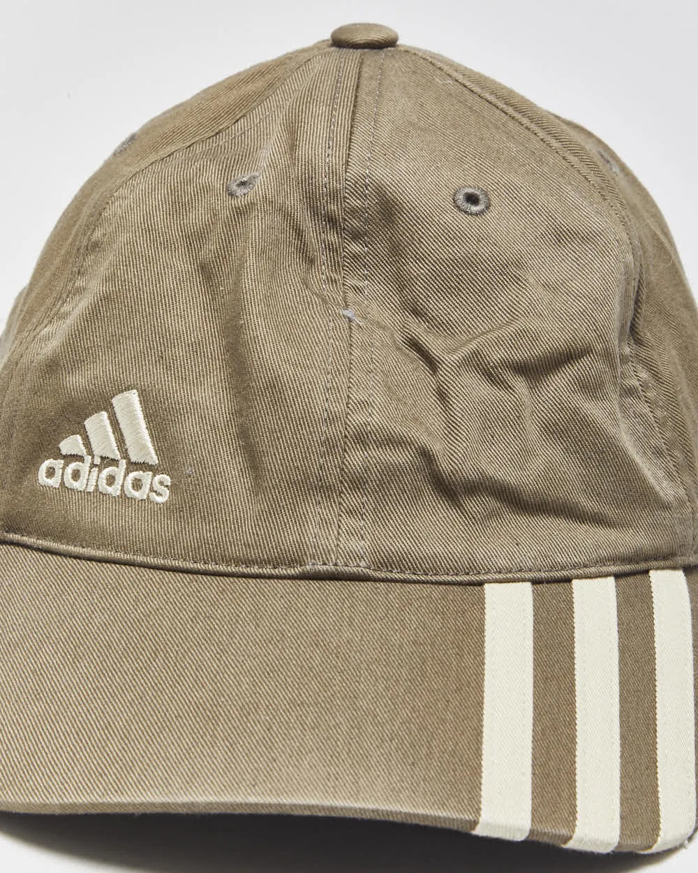 Vintage Y2K 00s Adidas Khaki Embroidered 3-Stripe Baseball Cap - OS sold by Rokit product image thumbnail 3