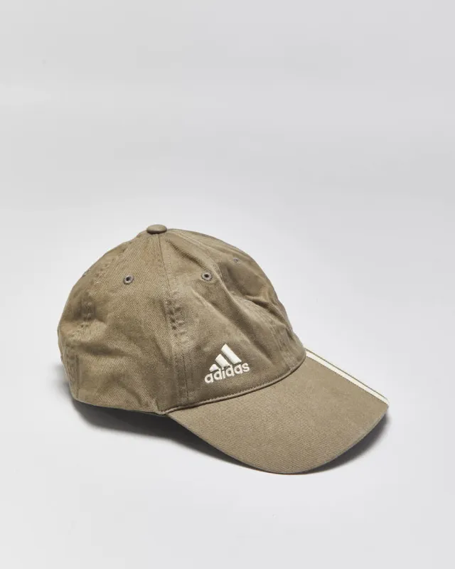 Vintage Y2K 00s Adidas Khaki Embroidered 3-Stripe Baseball Cap - OS made by Adidas
