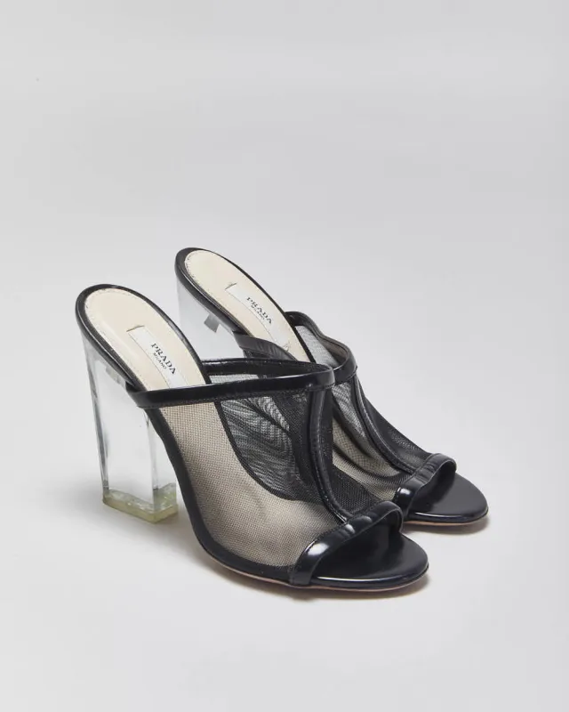 Vintage Prada Mesh Slip On Lucite Heeled Mules - UK3 made by Prada