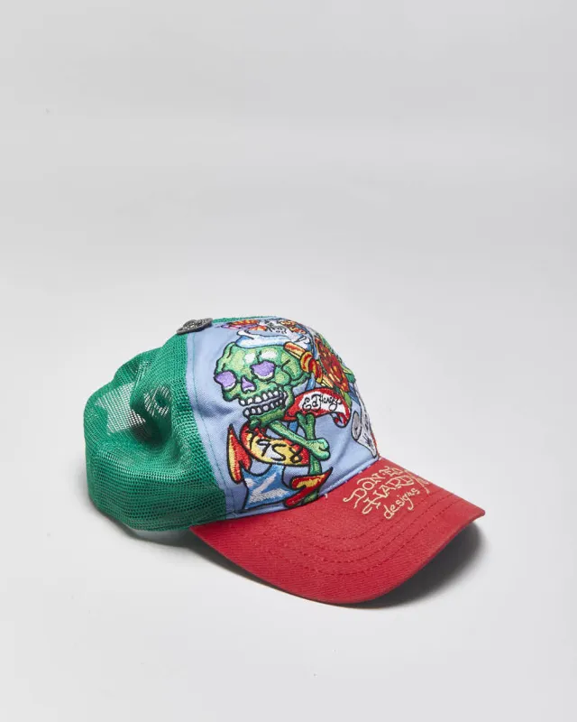 Vintage Y2K 00s Ed Hardy Christian Audigier Denim Canvas Trucker Hat - OS made by Ed Hardy