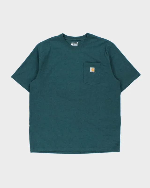 Vintage Carhartt Marl Teal Heavyweight Loose Fit Crewneck Pocket T-Shirt - XL made by Carhartt