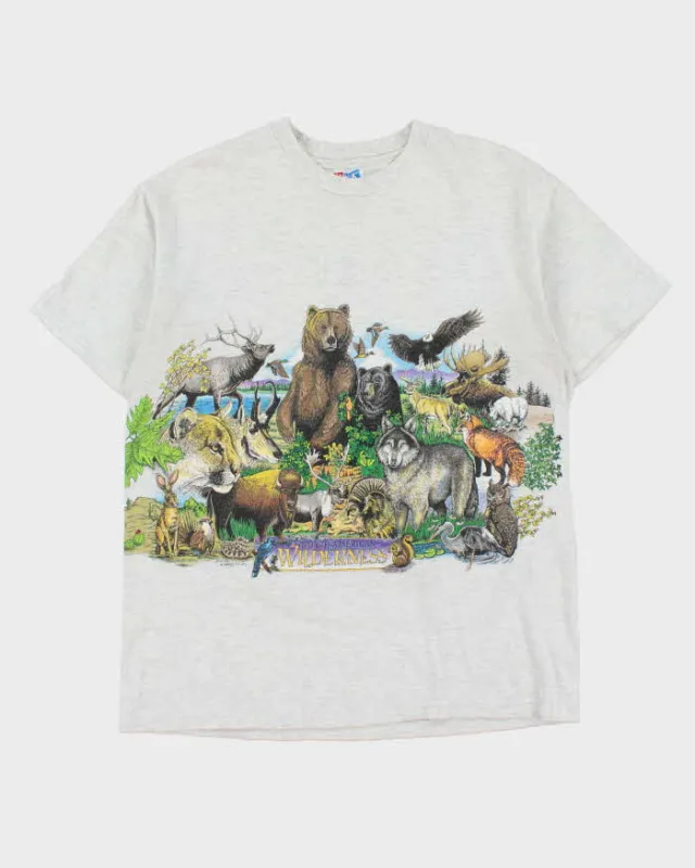 Vintage 1993 Harlequin N.G North American Wilderness Marl Grey Single Stitch Hanes Beefy Heavyweight Made In USA Crewneck T-Shirt - L made by Rokit