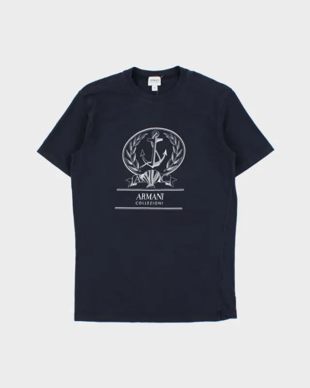 Vintage Y2K 00s Armani Collezioni Navy Nautical Fitted Crewneck T-Shirt - S made by Giorgio Armani