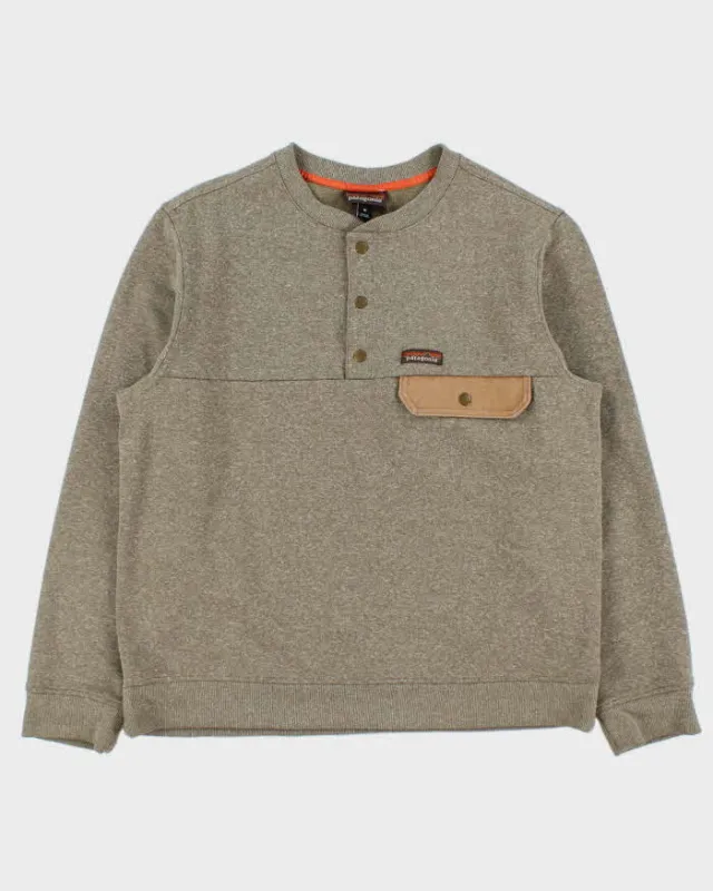 Vintage Patagonia Marl Khaki Fleece Lined Snap Button Canvas Pocket Sweatshirt - M made by Patagonia