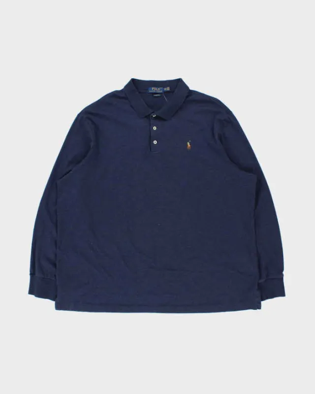 Vintage Polo Ralph Lauren Marl Navy Classic Fit Long Sleeve Polo Shirt - XXL made by Ralph Lauren