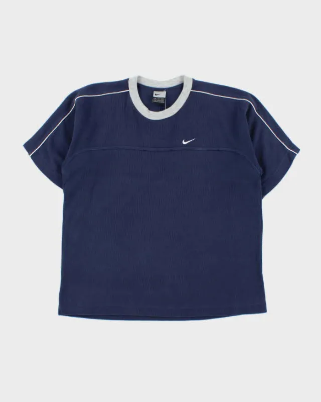 Vintage Y2K 00s Nike Heavyweight Embroidered Crewneck Waffle T-Shirt - S made by Nike