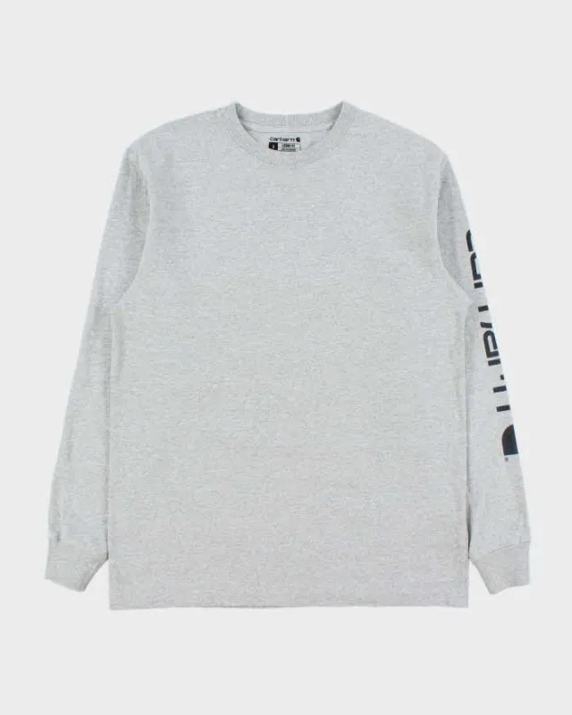 Vintage Carhartt Marl Grey Heavyweight Long Sleeve Logo Loose Fit Crewneck T-Shirt - S made by Carhartt