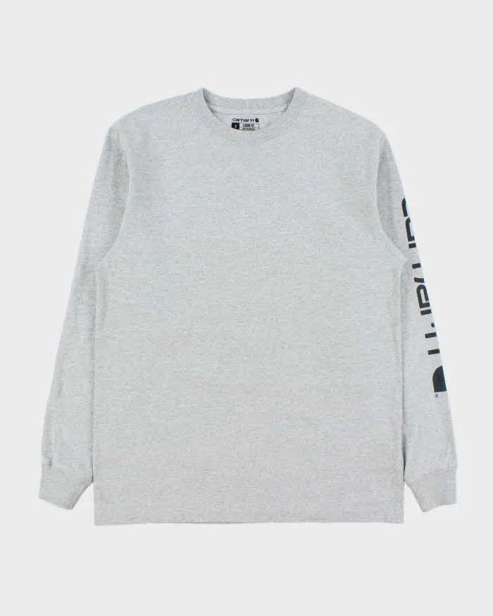 Vintage Carhartt Marl Grey Heavyweight Long Sleeve Logo Loose Fit Crewneck T-Shirt - S sold by Rokit