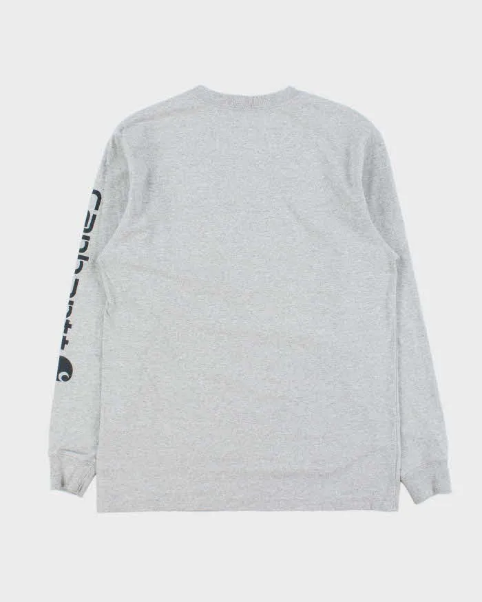 Vintage Carhartt Marl Grey Heavyweight Long Sleeve Logo Loose Fit Crewneck T-Shirt - S sold by Rokit product image thumbnail 2