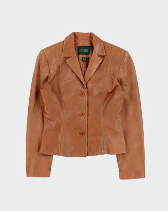 Vintage 1990s Danier Women's Tan Calfskin Leather Blazer Jacket - S made by Rokit