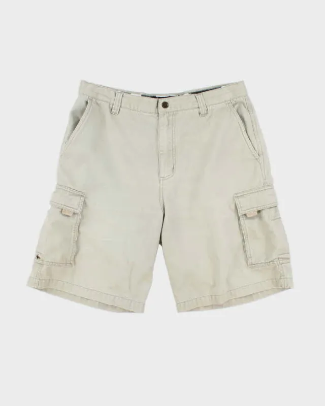 Vintage Y2K 00s Quiksilver Khaki Canvas Loose Fit Wide Leg Cargo Shorts - W34 made by Rokit