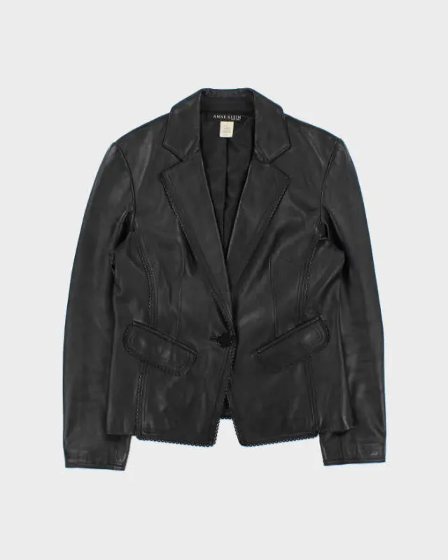 Vintage Y2K 00s Anne Klein Women's Calfskin Leather Ruffle Trim Blazer - S made by Anne Klein