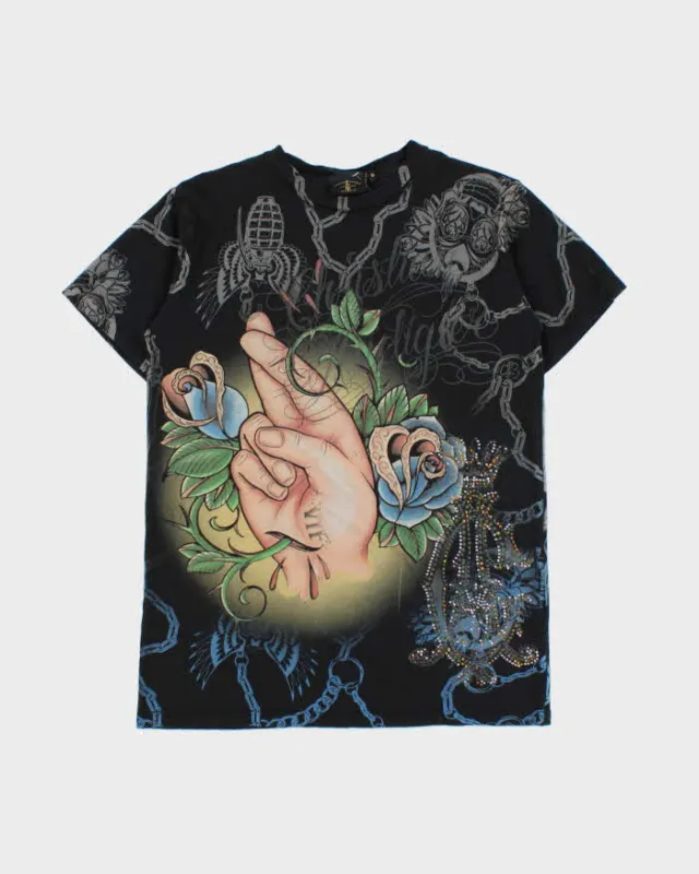 Vintage Y2K 00s Christian Audigier Embellished Luck Crewneck T-Shirt - S made by Rokit