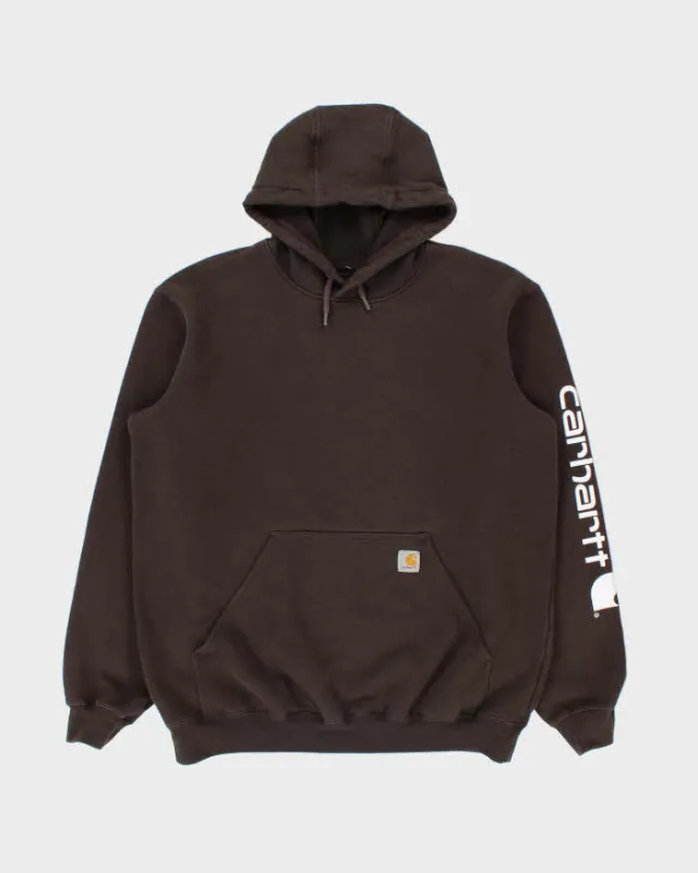 Vintage Carhartt Brown Midweight Sleeve Logo Tall Original Fit Pullover Hoodie - L made by Carhartt