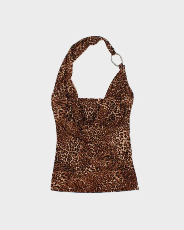 Vintage Y2k 2000s Costa Blanca Leopard Print Cowl Halter Neck Top - S made by Rokit